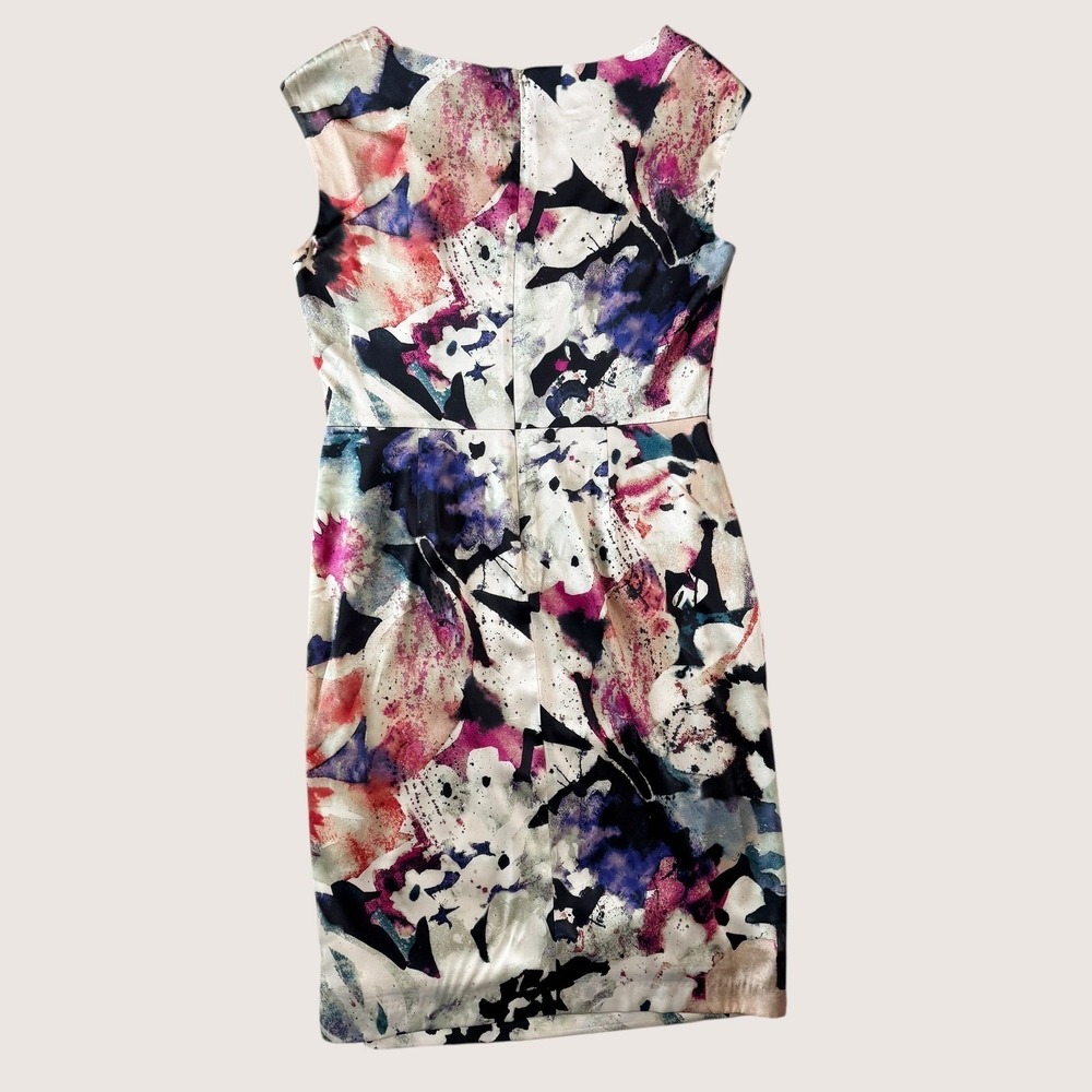 Suzi Chin Maggy Boutique Silk Watercolor Rosette Sheath Dress 10 Wedding guest - Picture 12 of 14